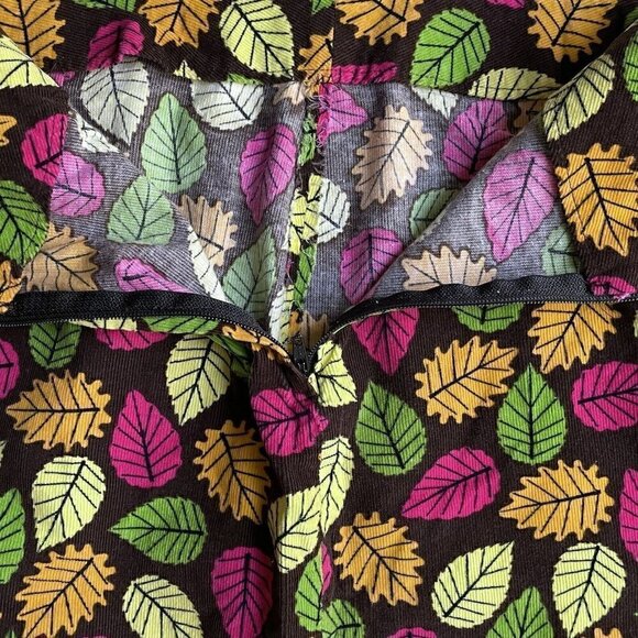 Fall Leaves Corduroy Mini Skirt Handmade Brown & Multicolor Women’s L 14 - Picture 4 of 6